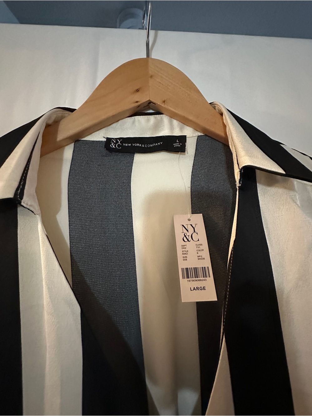 New York & Company Black & White Striped Wrap Dress - Picture 3 of 5
